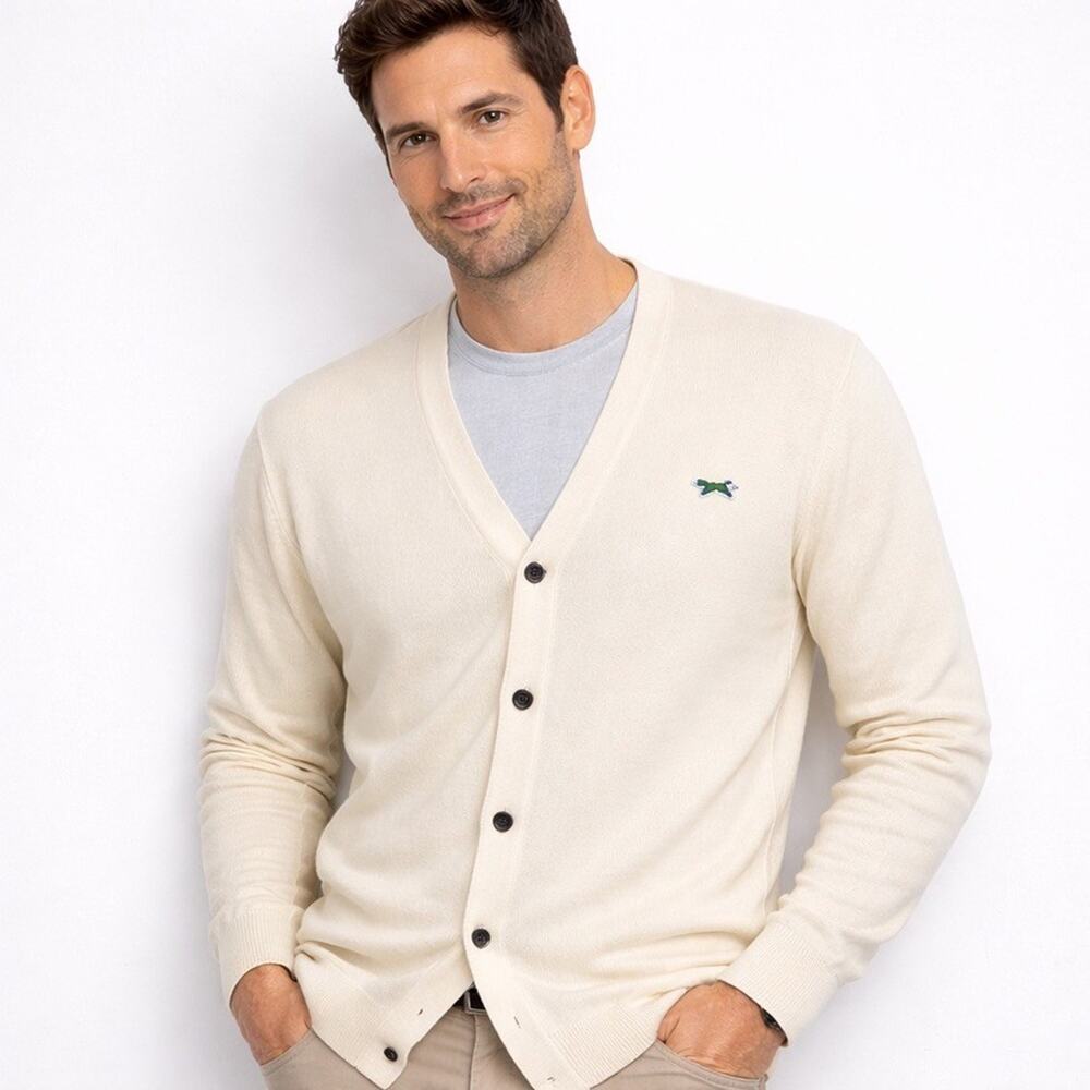 Vintage Fox Sweater Pullover Mens Cream Cardigan Sz M Preppy V Neck Career